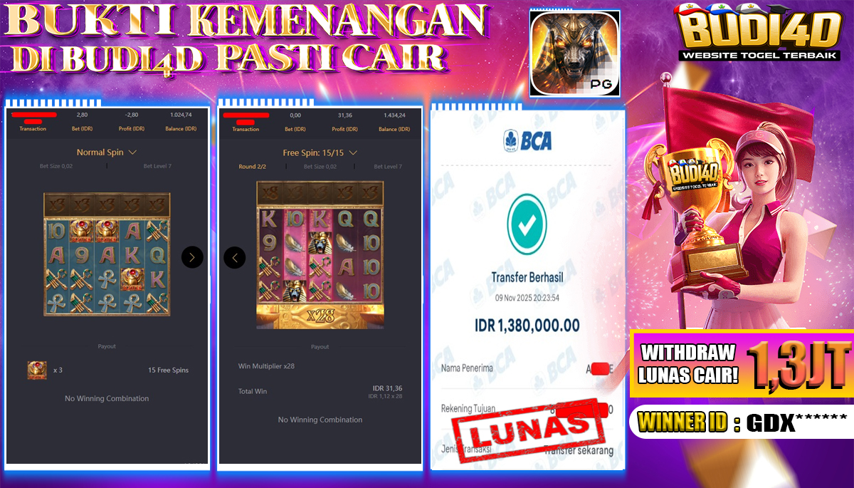 BUDI4D JACKPOT USER ID : ADX**** SLOT PG SOFT ( Anubis Wrath ) Rp.1.380.000,- LUNAS